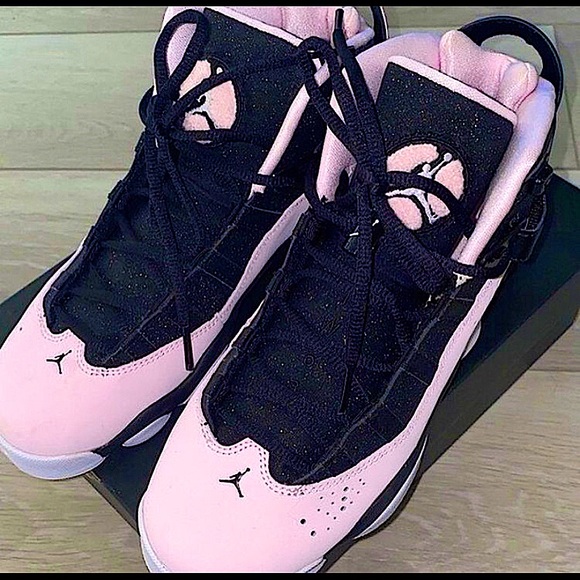 Jordan Shoes - pink and black jordan 6rings size 7y